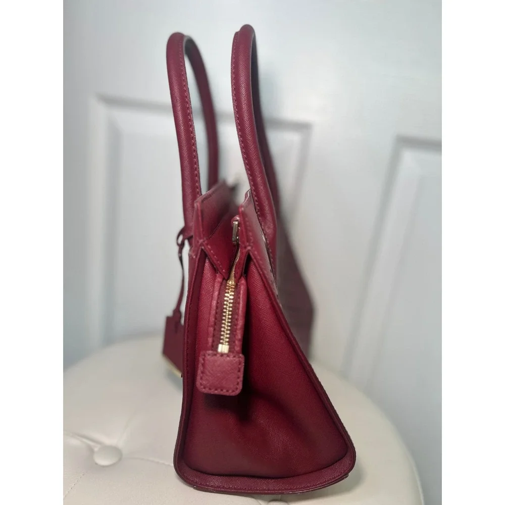 Kate‎ Spade Satchel Laser Cut Perforated Burgundy Saffiano Leather Tote Bag Red